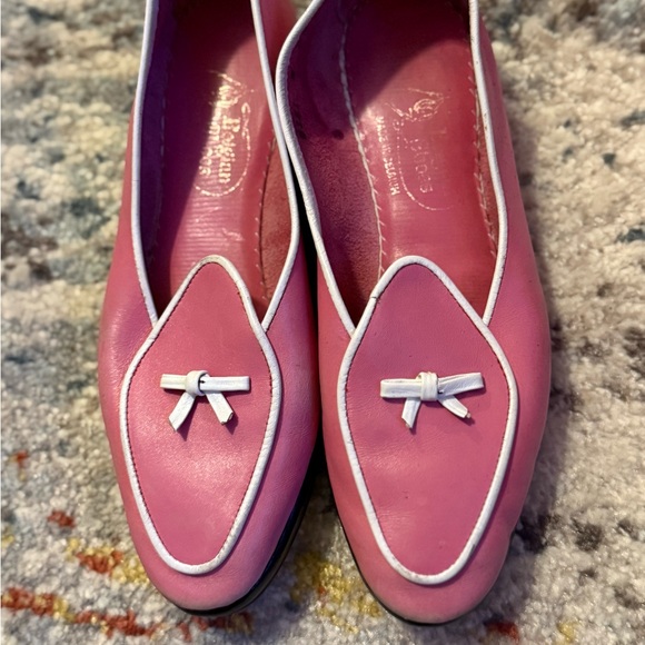 Belgian Shoes Shoes - Pink Loafers with White Trim Travellete Belgian Shoes
